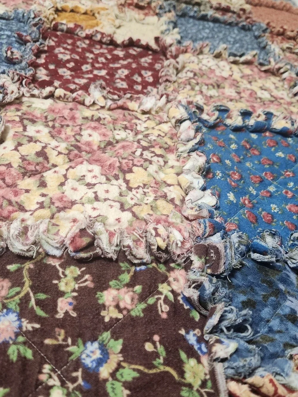 Reversible Patchwork Rag Quilt Throw Blanket 61